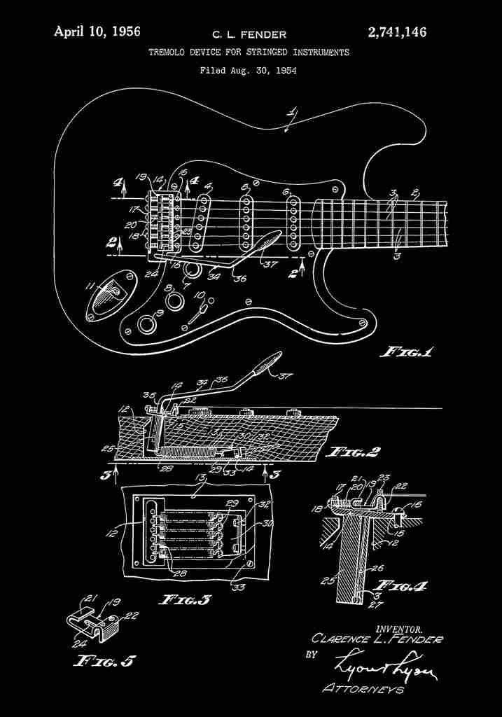Patent Blueprint 36 FenderGuitar black A4 Photo Print