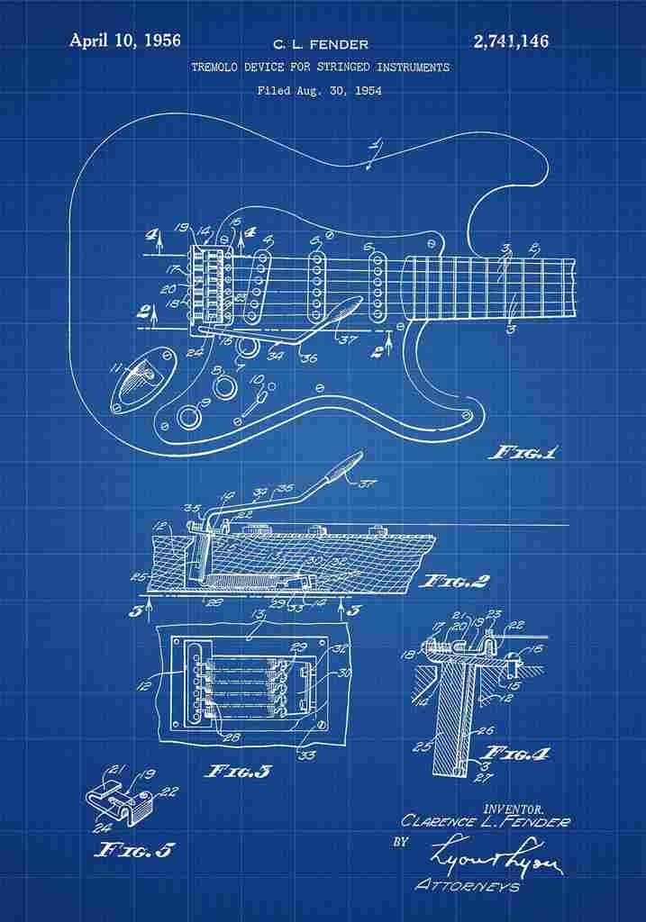 Patent Blueprint 36 FenderGuitar blue A4 Photo Print