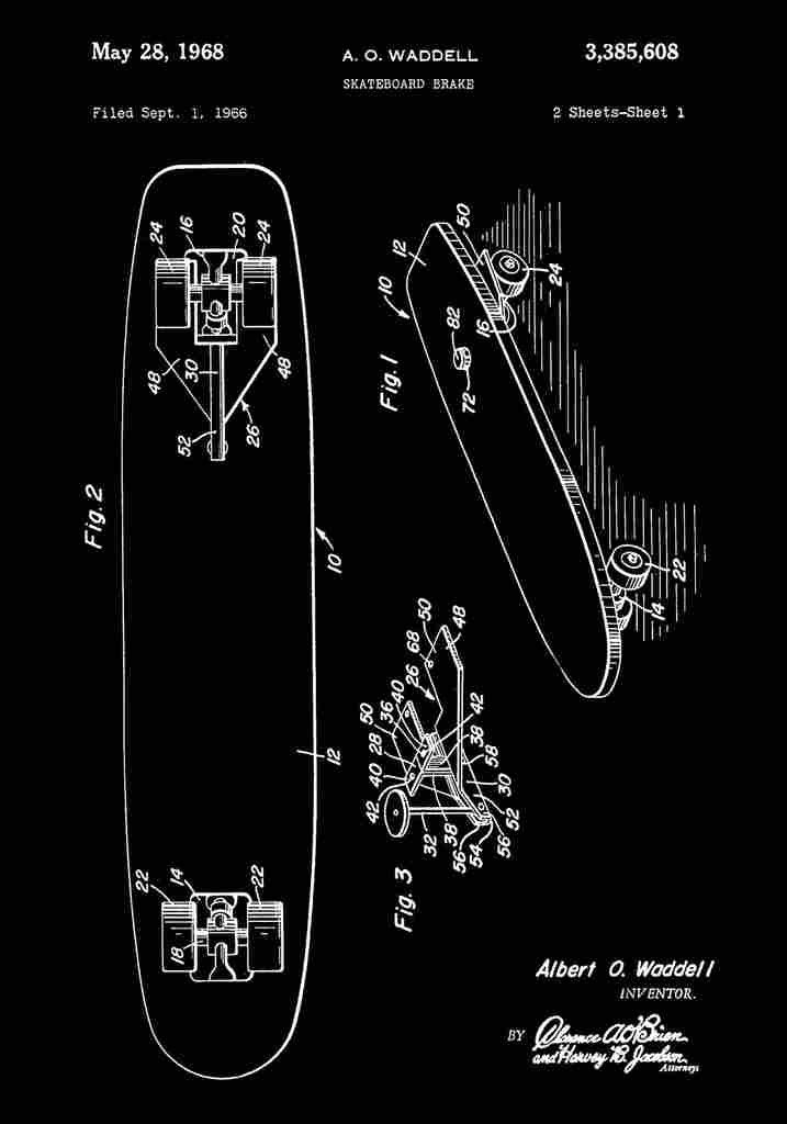 Patent Blueprint 55 Skateboard black A4 Photo Print
