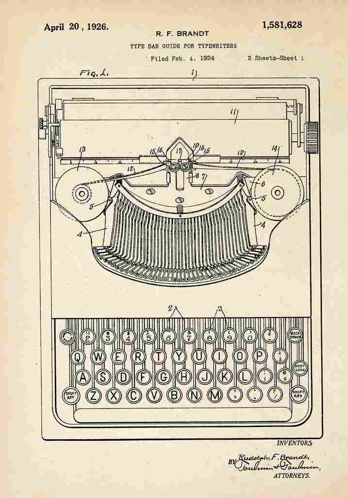 Patent Blueprint 66 Typewriter A4 Photo Print