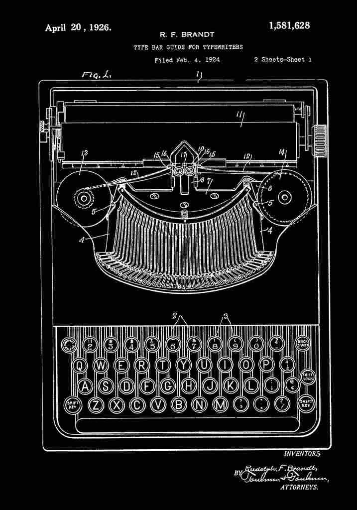 Patent Blueprint 66 Typewriter black A4 Photo Print