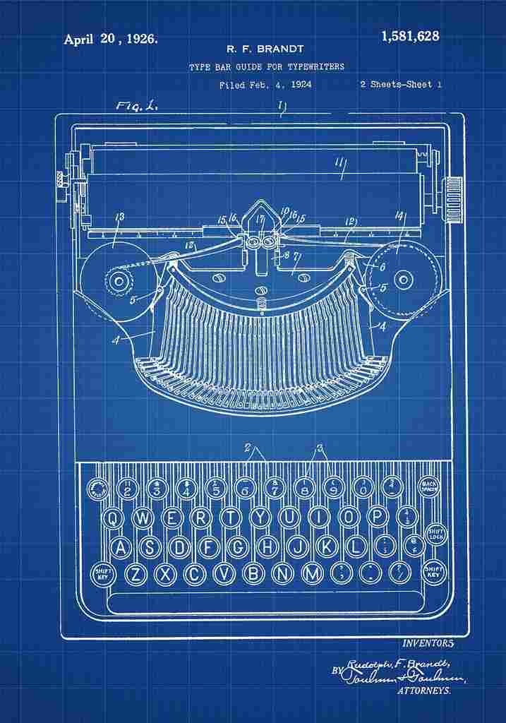 Patent Blueprint 66 Typewriter blue A4 Photo Print