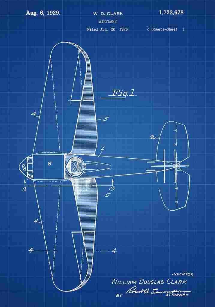 Patent Blueprint 74 Plane blue A4 Photo Print