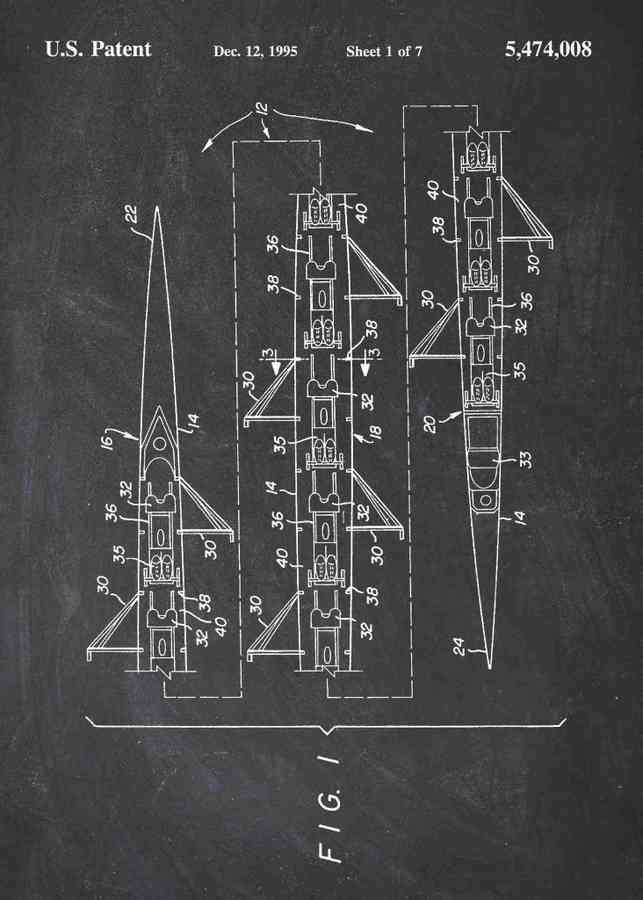 Patent Blueprint 8 person rowing shell A4 Photo Print
