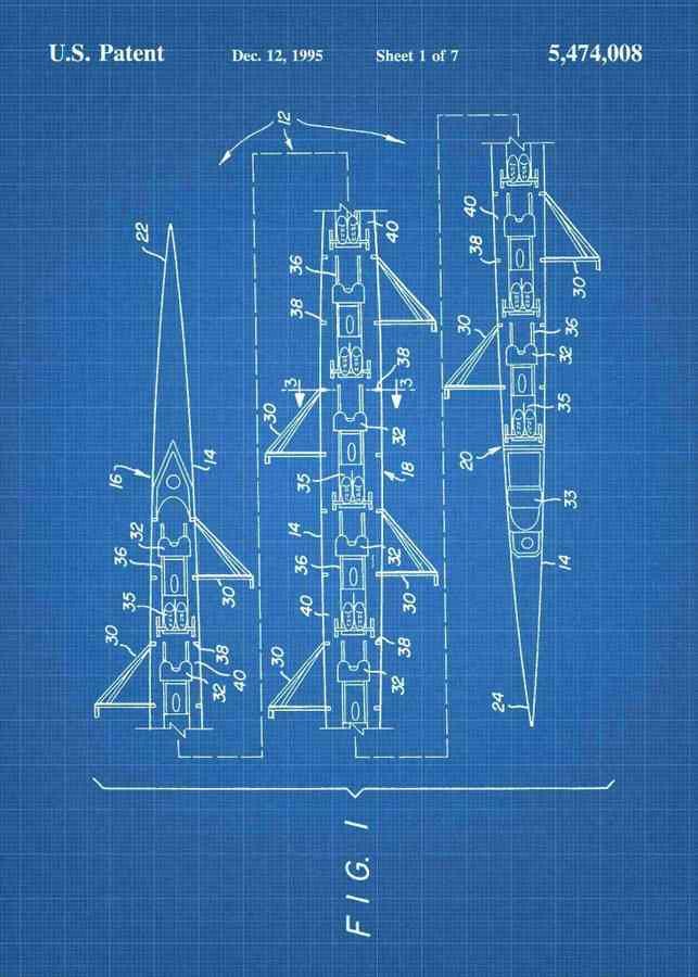 Patent Blueprint 8 person rowing shell 3 A4 Photo Print
