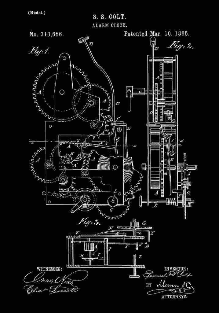 Patent Blueprint AlarmClock black A4 Photo Print