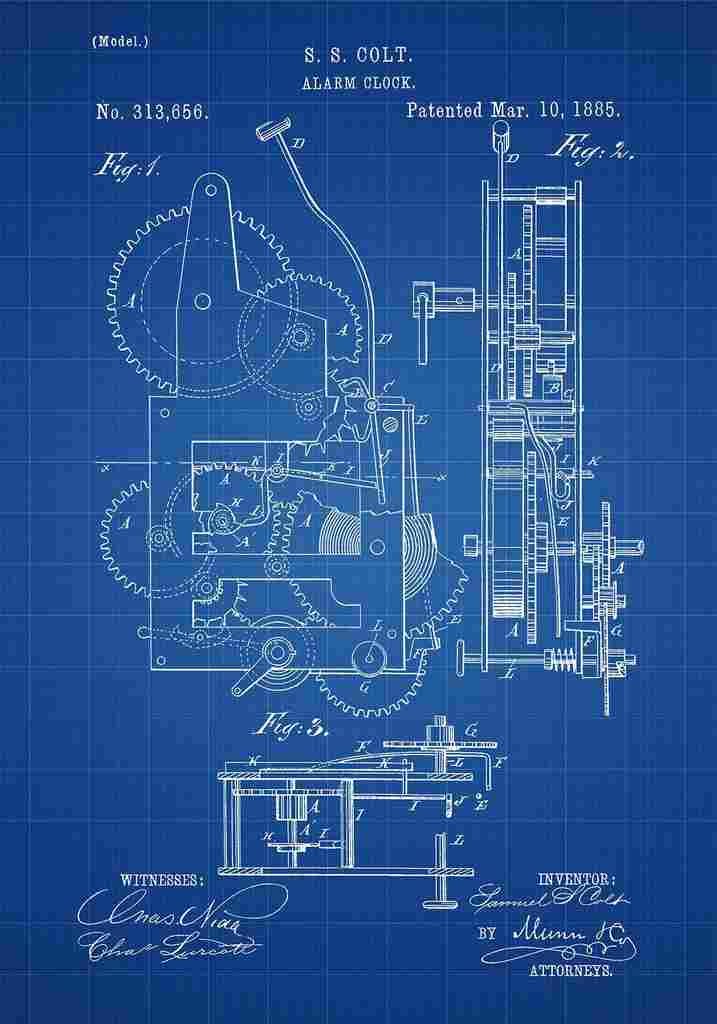 Patent Blueprint AlarmClock blue A4 Photo Print