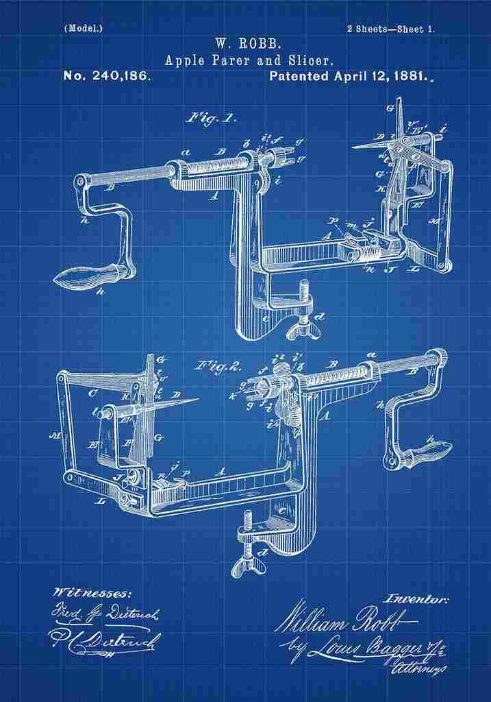Patent Blueprint AppleParer blue A4 Photo Print