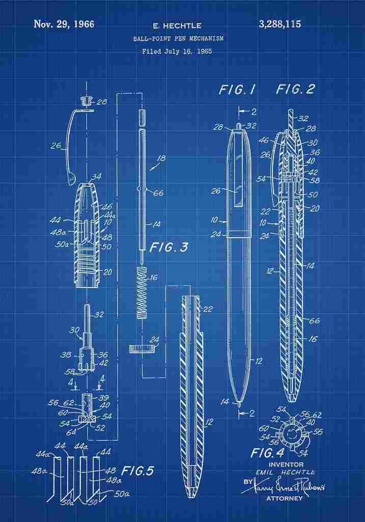Patent Blueprint BallpointPen blue A4 Photo Print