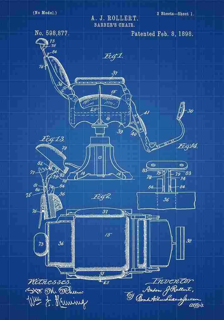 Patent Blueprint BarberChair blue A4 Photo Print