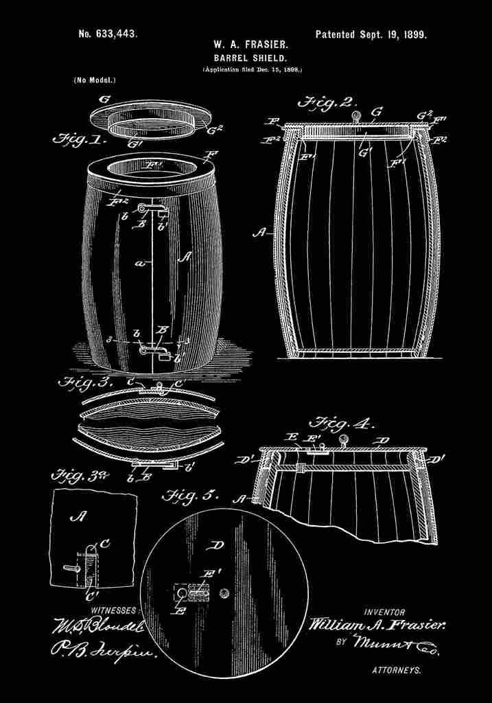 Patent Blueprint BarrelShield black A4 Photo Print