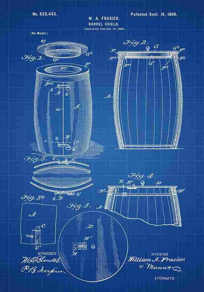 Patent Blueprint BarrelShield blue A4 Photo Print