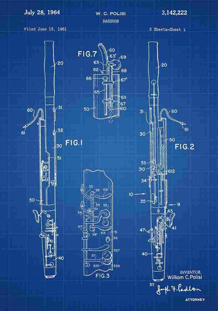 Patent Blueprint Basoon blue A4 Photo Print