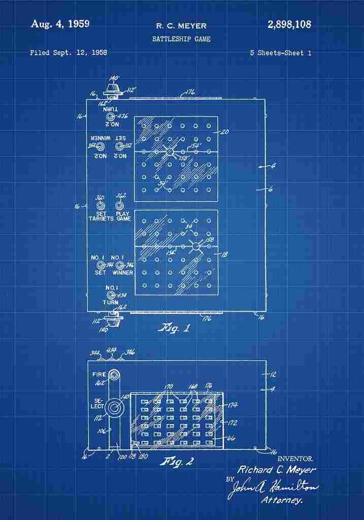 Patent Blueprint Battleship blue A4 Photo Print