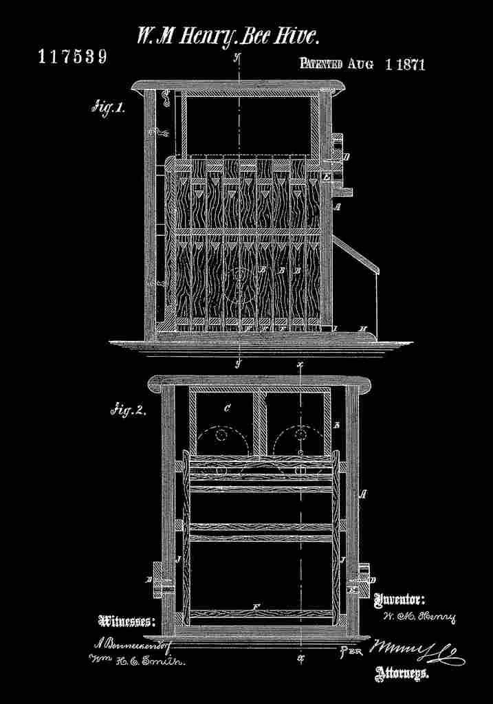 Patent Blueprint BeeHive black A4 Photo Print