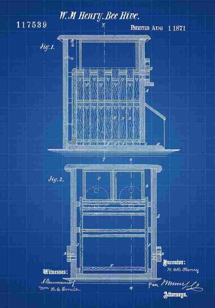 Patent Blueprint BeeHive blue A4 Photo Print