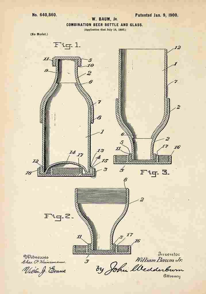Patent Blueprint BeerBottle Glass A4 Photo Print