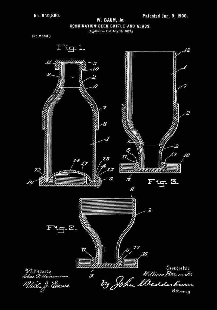 Patent Blueprint BeerBottle Glass black A4 Photo Print