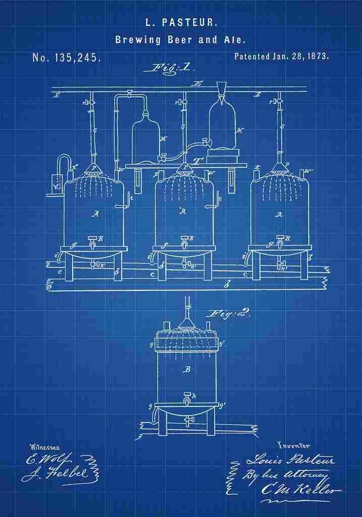 Patent Blueprint BeerBrewingApparatus blue A4 Photo Print