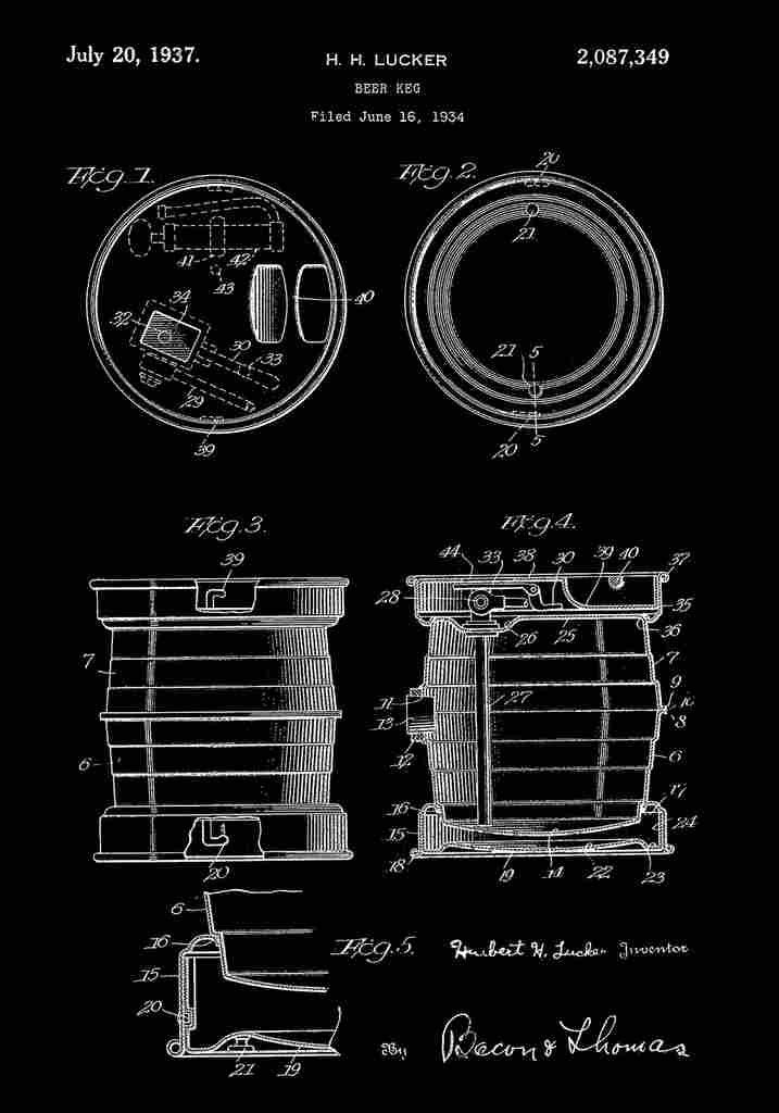 Patent Blueprint BeerKeg black A4 Photo Print