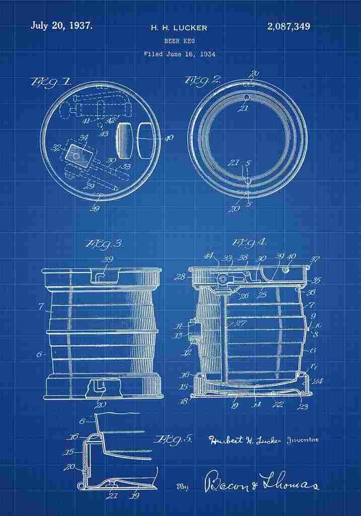 Patent Blueprint BeerKeg blue A4 Photo Print