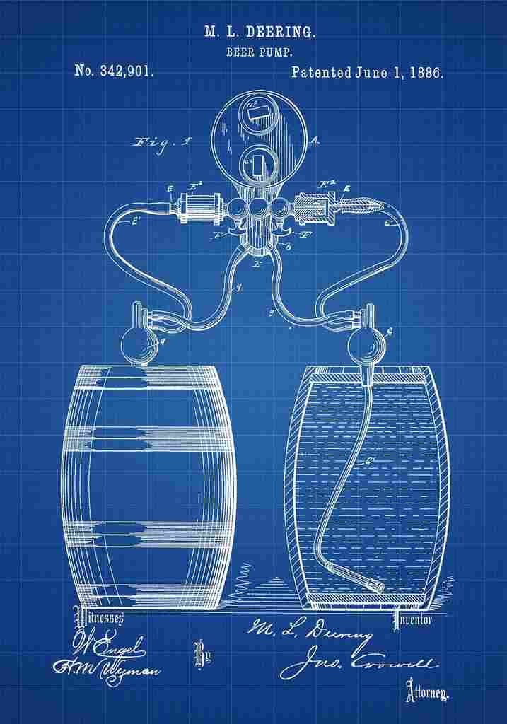 Patent Blueprint BeerPump blue A4 Photo Print