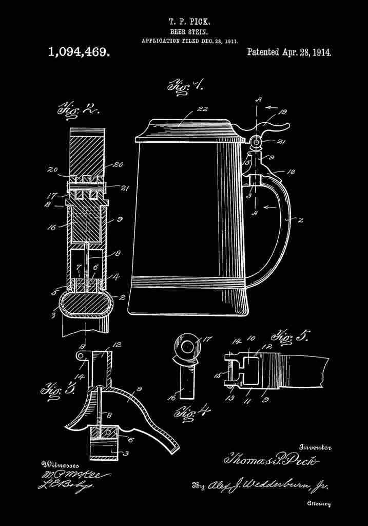 Patent Blueprint BeerStein black A4 Photo Print