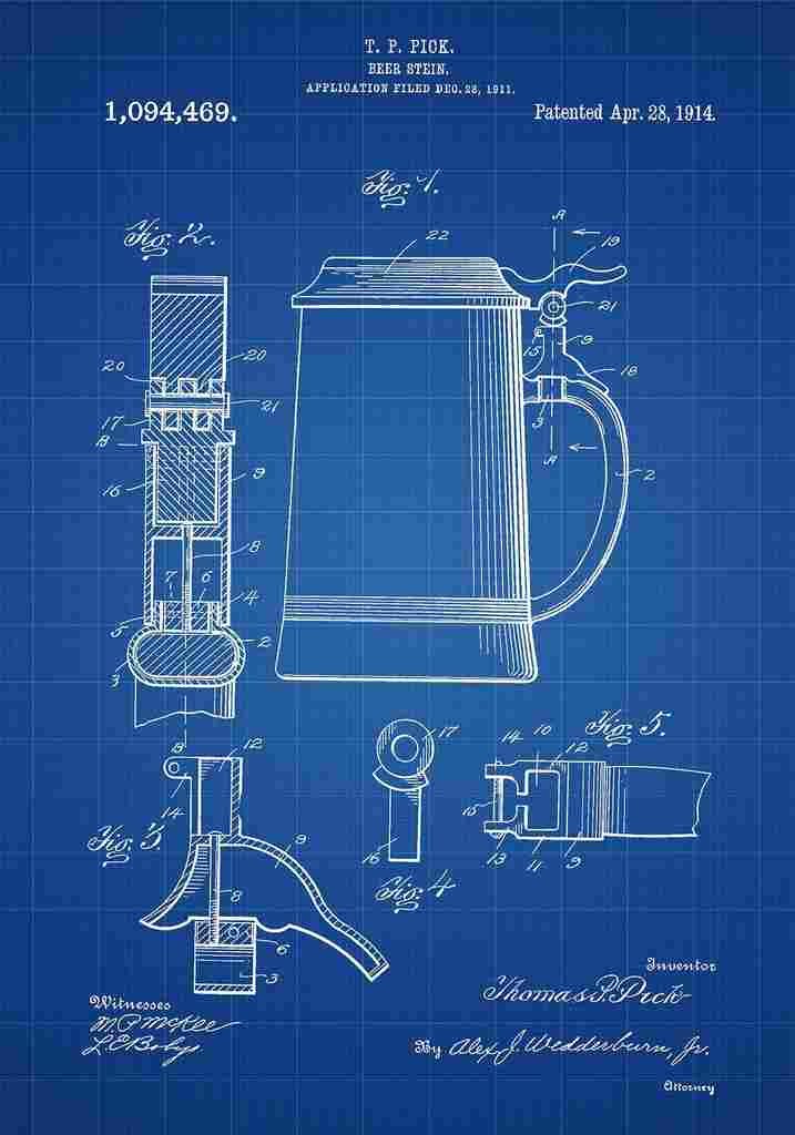 Patent Blueprint BeerStein blue A4 Photo Print