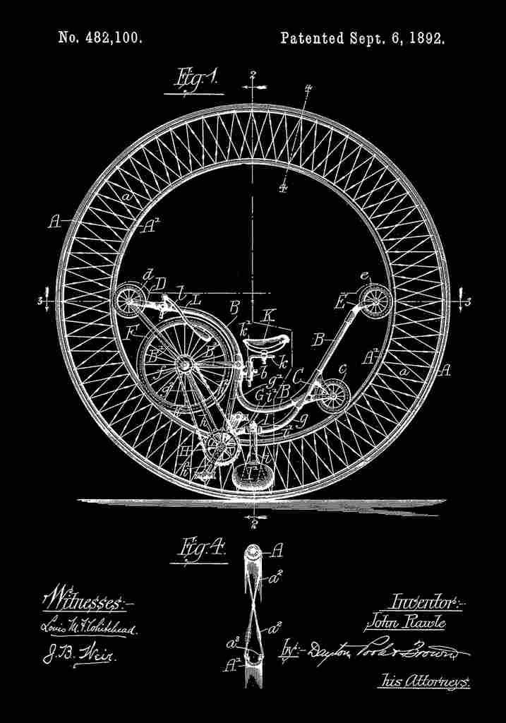 Patent Blueprint BicycleContraption black A4 Photo Print