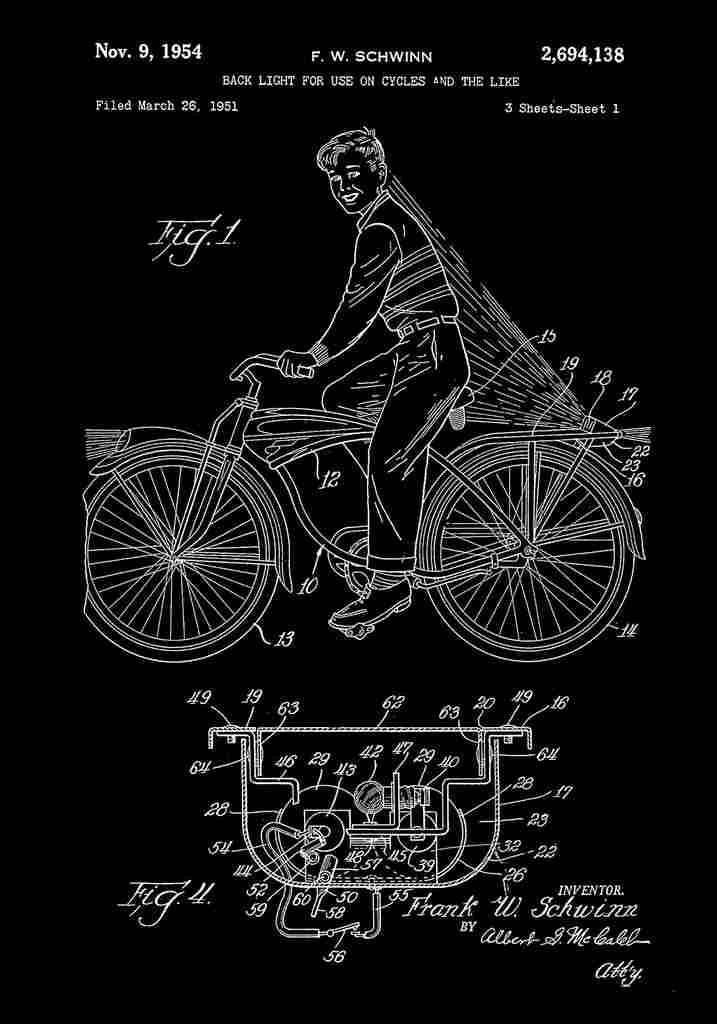 Patent Blueprint BicycleLight black A4 Photo Print