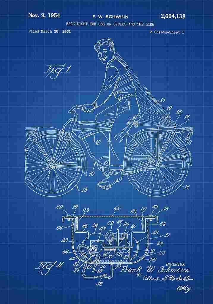 Patent Blueprint BicycleLight blue A4 Photo Print