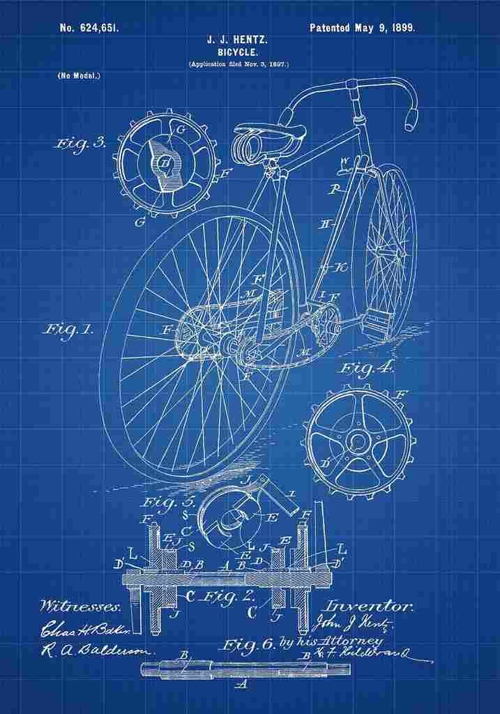 Patent Blueprint Bike blue A4 Photo Print