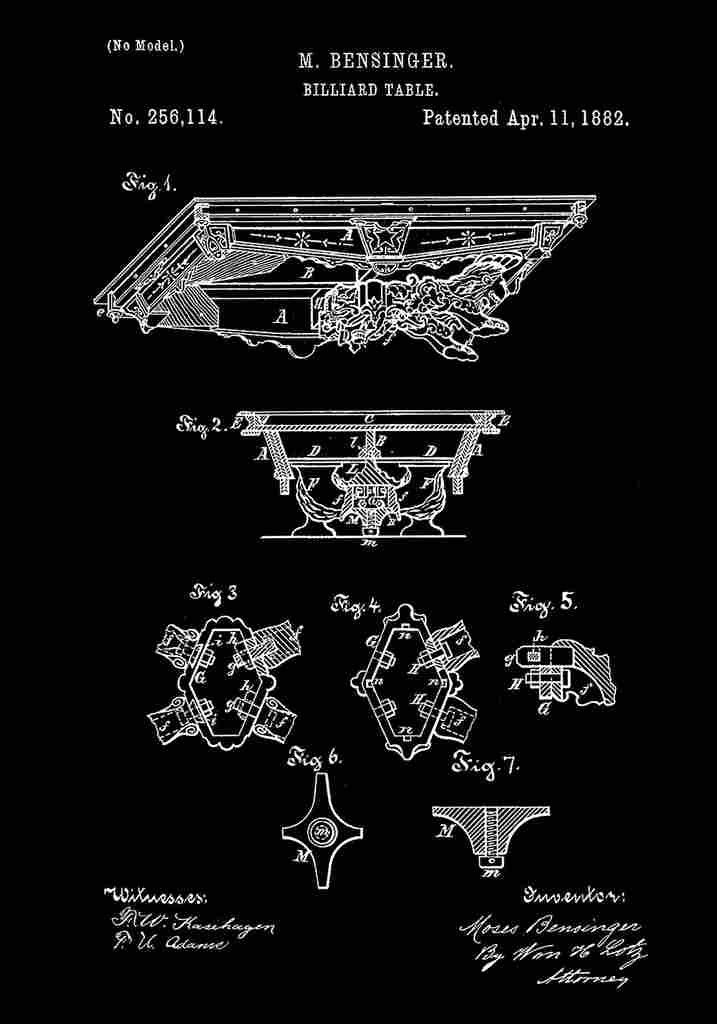 Patent Blueprint BilliardTable black A4 Photo Print