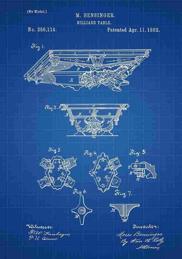 Patent Blueprint BilliardTable blue A4 Photo Print