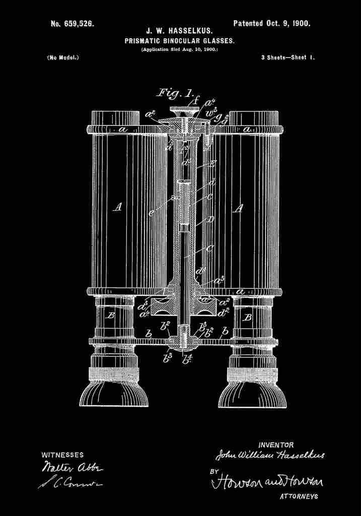 Patent Blueprint Binoculars black A4 Photo Print