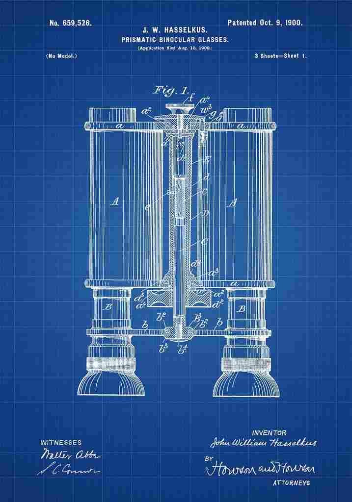Patent Blueprint Binoculars blue A4 Photo Print
