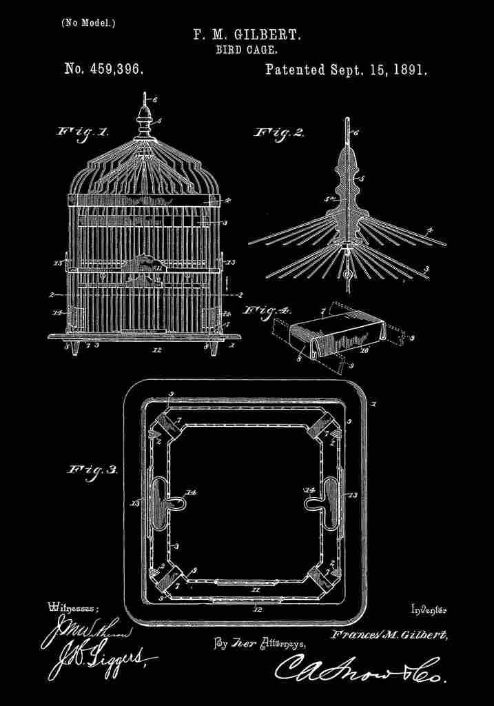 Patent Blueprint Birdcage black A4 Photo Print