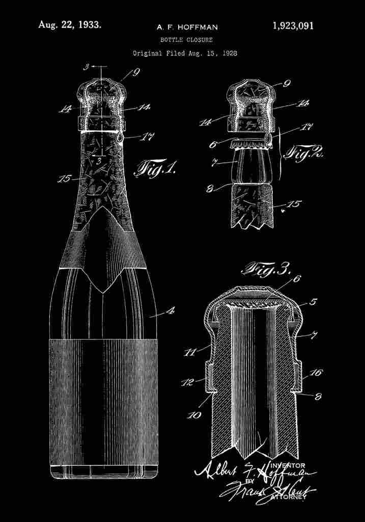Patent Blueprint BottleClosure black A4 Photo Print