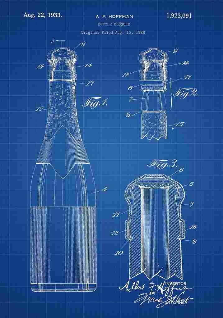 Patent Blueprint BottleClosure blue A4 Photo Print