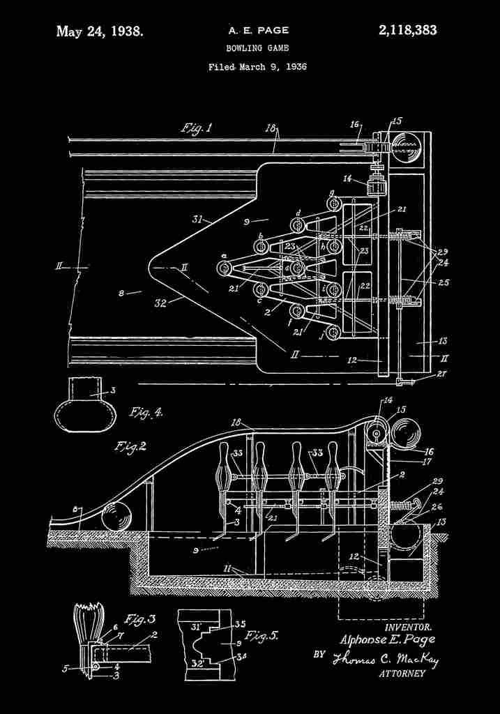 Patent Blueprint Bowling black A4 Photo Print