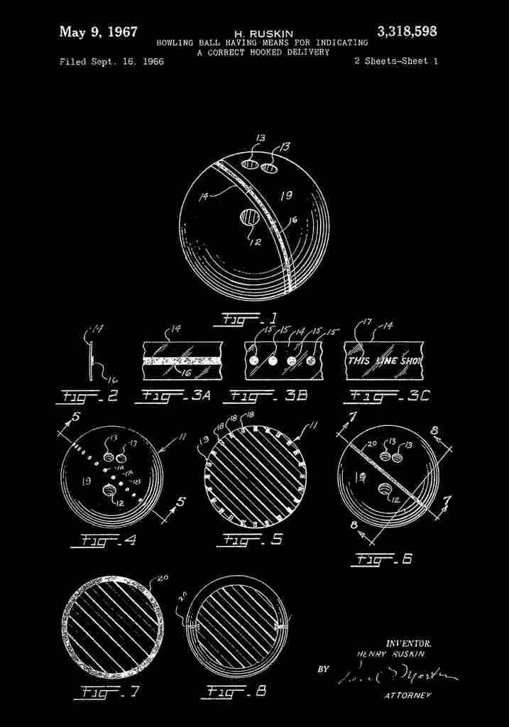 Patent Blueprint BowlingBall black A4 Photo Print