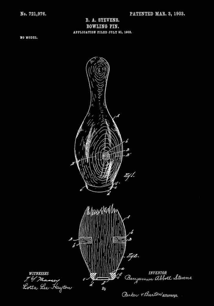 Patent Blueprint BowlingPin black A4 Photo Print