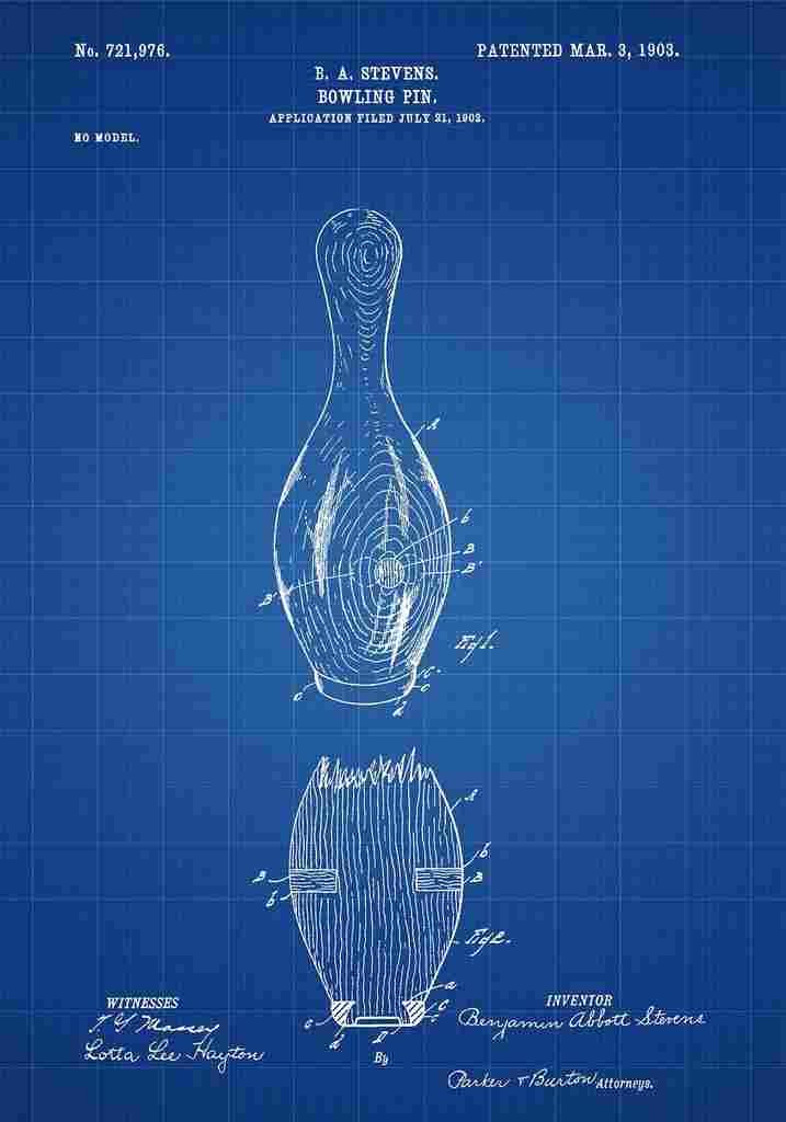 Patent Blueprint BowlingPin blue A4 Photo Print
