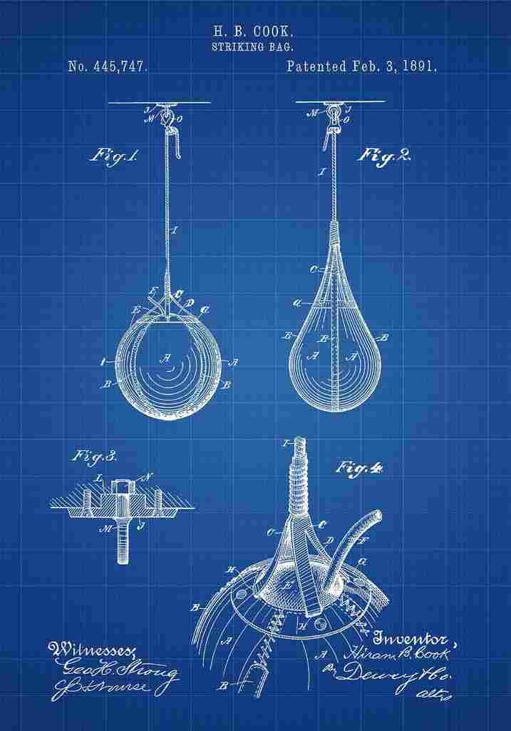 Patent Blueprint BoxingBag blue A4 Photo Print