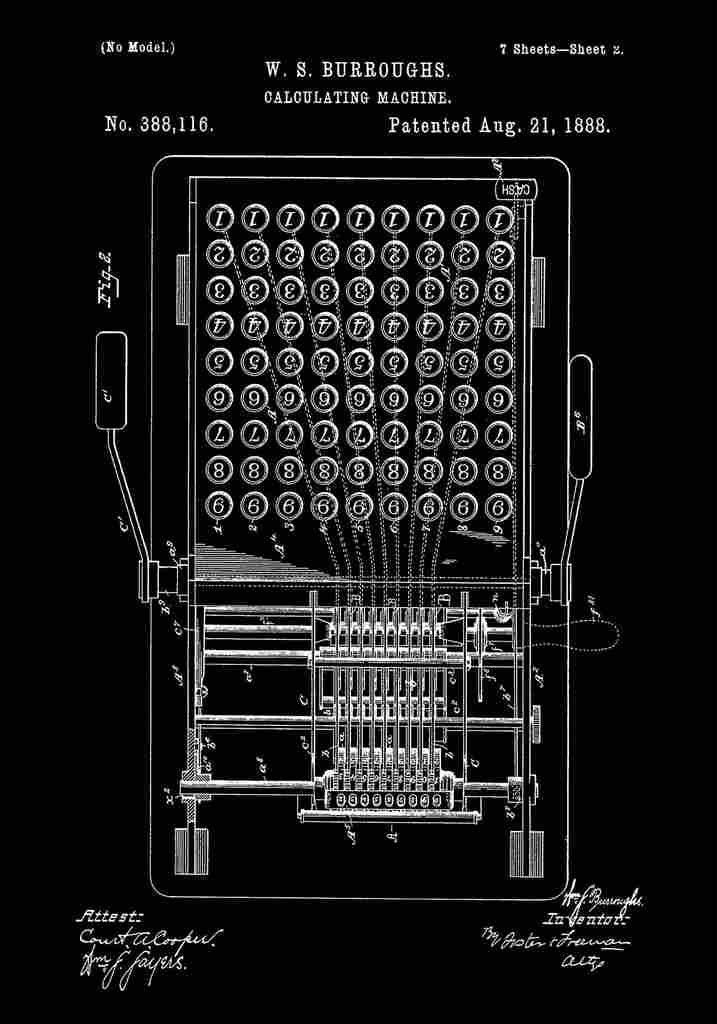 Patent Blueprint CalculatingMachine black A4 Photo Print
