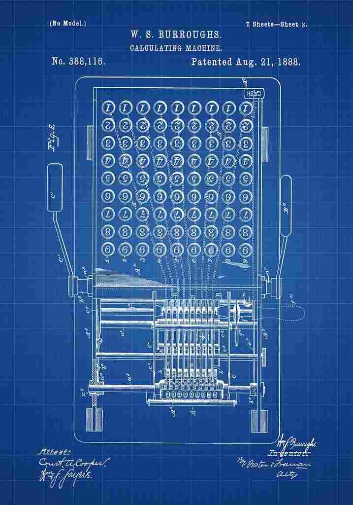 Patent Blueprint CalculatingMachine blue A4 Photo Print