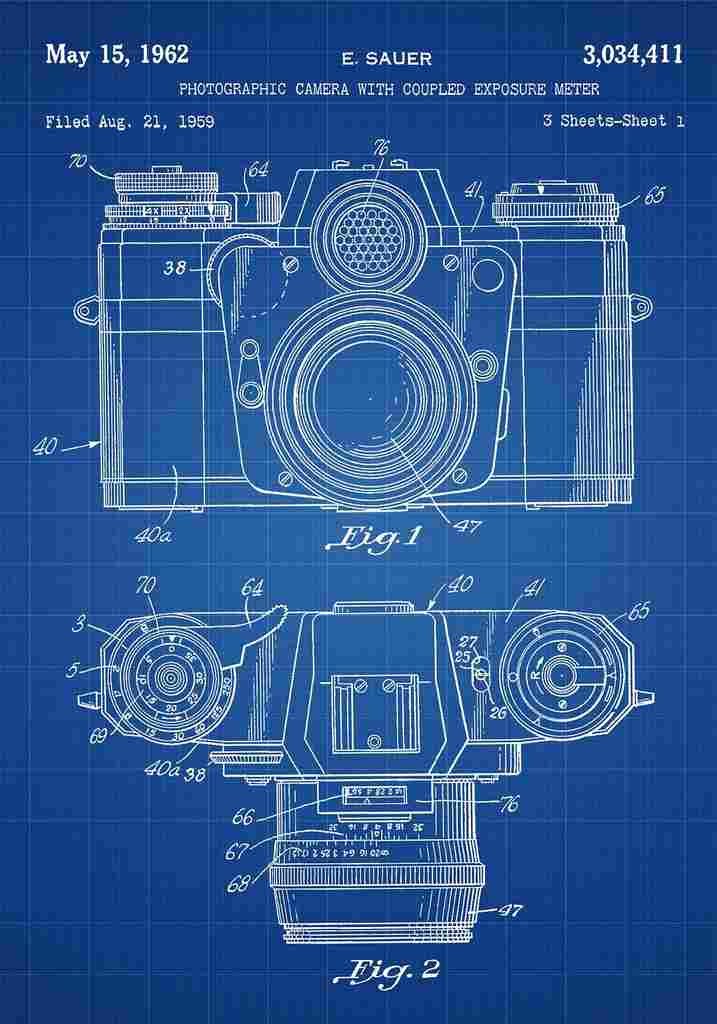 Patent Blueprint Camera blue A4 Photo Print