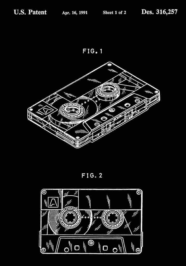 Patent Blueprint CasetteTape black A4 Photo Print