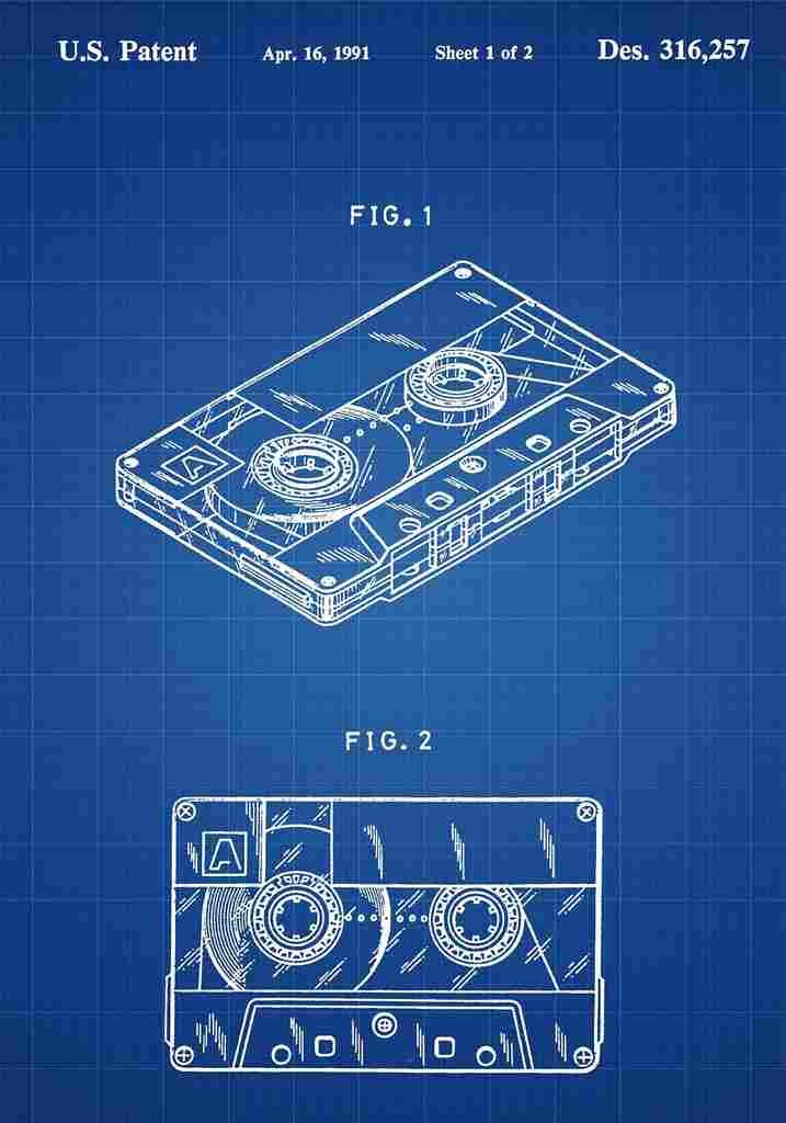 Patent Blueprint CasetteTape blue A4 Photo Print