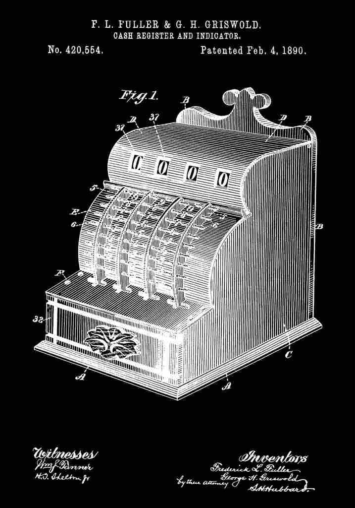 Patent Blueprint CashRegister black A4 Photo Print